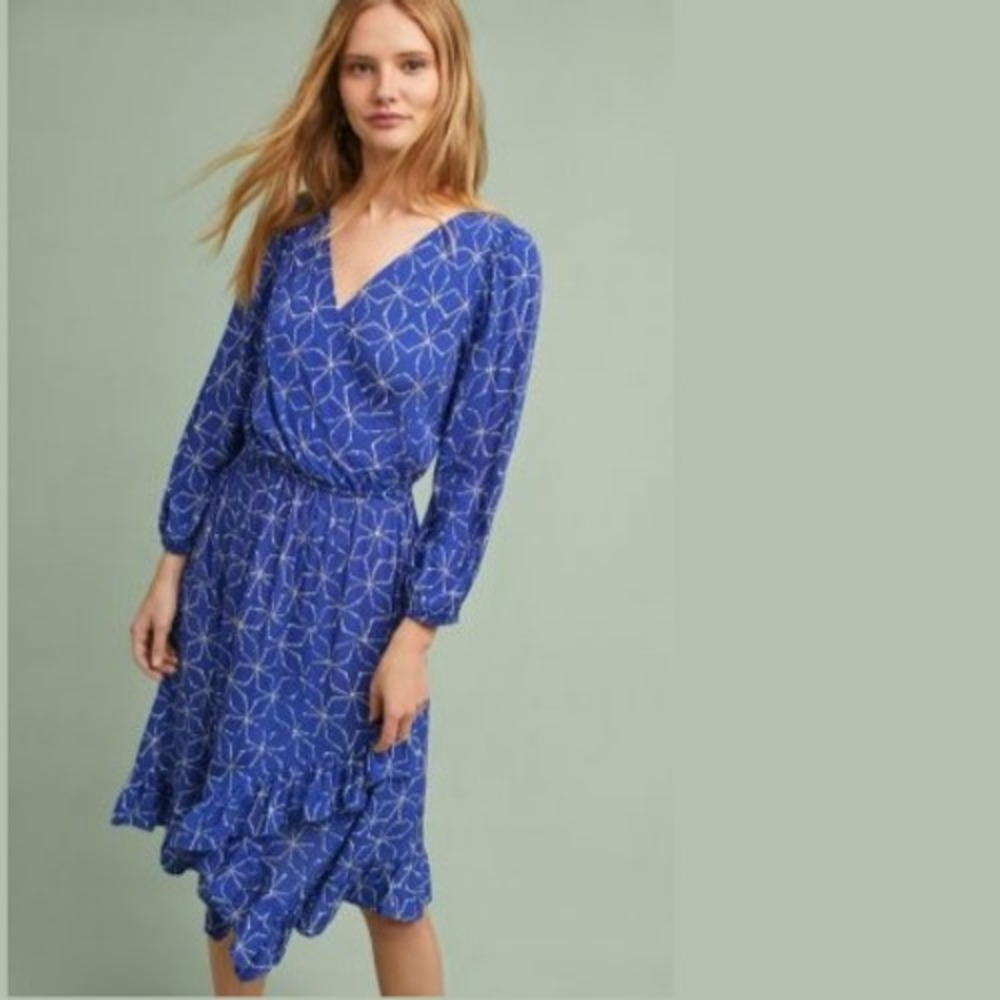 Anthropologie Plenty by Tracy Reese Aleah Blue Floral Midi Dress Womens Small